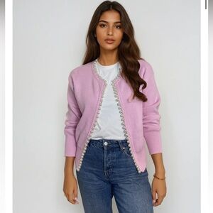 Self-Same Charlotte Pearl Trim Cardigan Pink LoveShackFancy